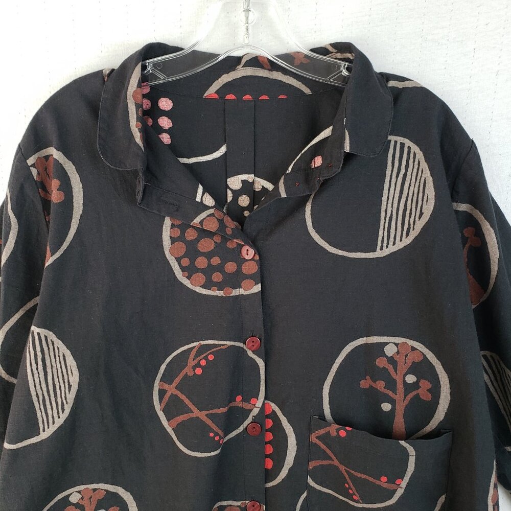 Mona Lisa Mao Mam Jacket Shirt Boxy Lagenlook Art-to-wear Abstract Print O/S - Picture 3 of 15